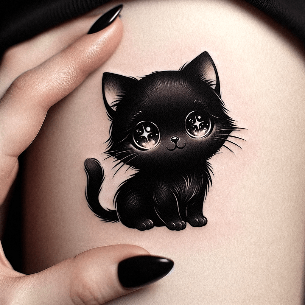 Cute Black Cat With Supernatural Eyes In Anime Style