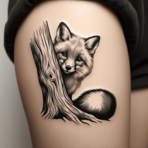 Cute Fox Peeking Out From Behind A Tree