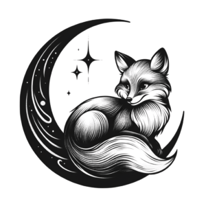Cute Fox Sitting On A Crescent Moon