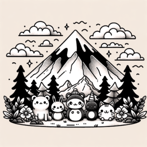 Cute Mountain Scene With Kawaii Animals