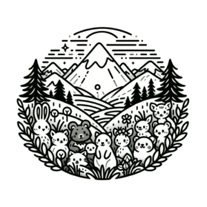 Cute Mountain With Cartoon Animals