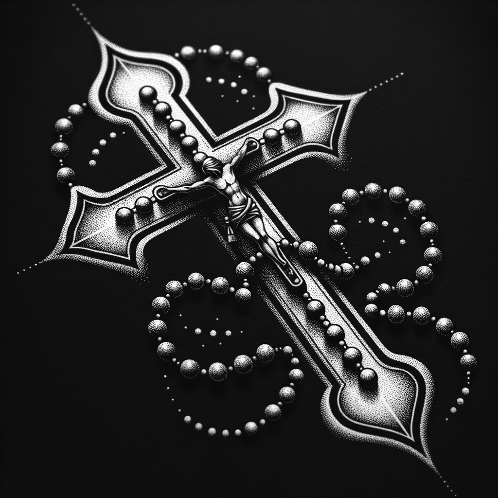 Dainty Christian Rosary Beads In Dotwork