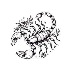 Dainty Scorpion With Floral Accents And Delicate Lines