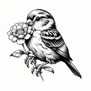 Dainty Sparrow With A Flower