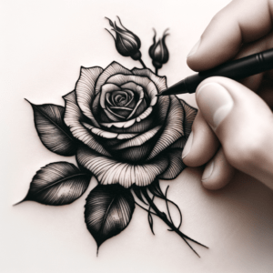 Delicate Fine Line Rose Tattoo