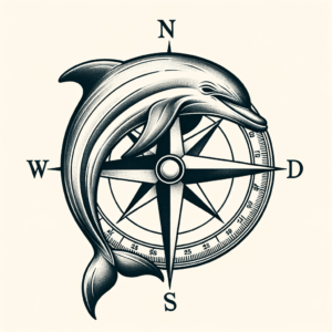 Dolphin Intertwining With A Compass