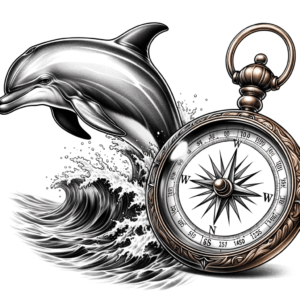 Dolphin Swimming Beside A Compass