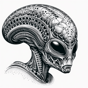 Dotwork Alien With Detailed Dot Patterns
