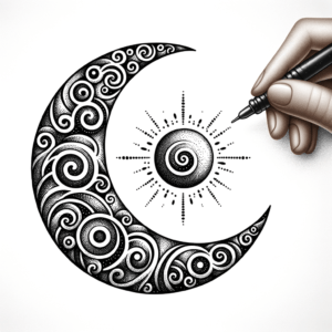 Dotwork Crescent Moon With Spirals