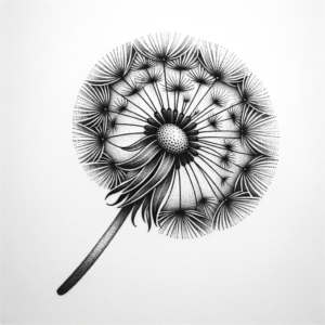Dotwork Dandelion With Detailed, Intricate Dot Patterns And Shading