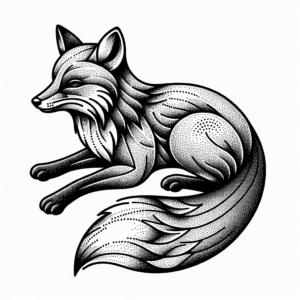 Dotwork Fox With Shading Created From Tiny Dots