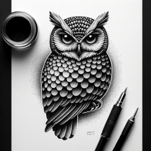 Dotwork Owl With Stippled Shading And Texture