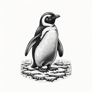 Dotwork Penguin Standing On Ice