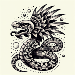 Dotwork Quetzalcoatl With Shaded Areas