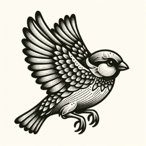 Dotwork Sparrow In Flight