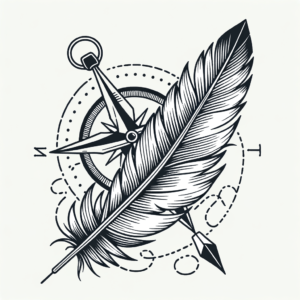 Feather Blending Into A Compass Design