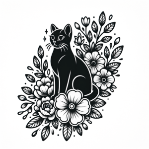 Feminine Cat With Delicate Flowers