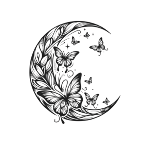 Feminine Crescent Moon With Butterflies