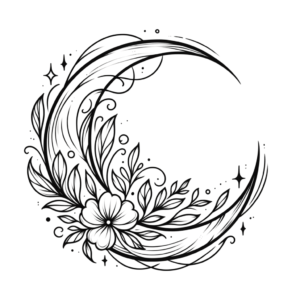 Feminine Crescent Moon With Floral Accents