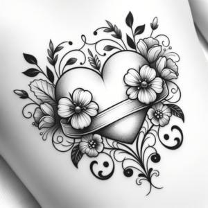Feminine Heart With Flowers And Ribbons