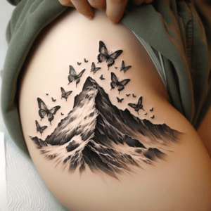 Feminine Mountain With Butterflies