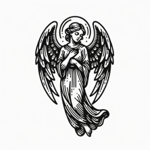Fine Line Angel With Intricate Details