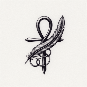 Fine-Line Ankh With Feather