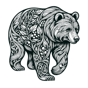 Fine-Line Bear With Nature Elements