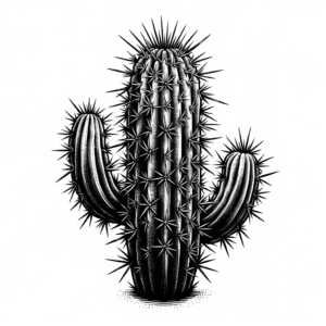 Fine-Line Cactus With Intricate Details