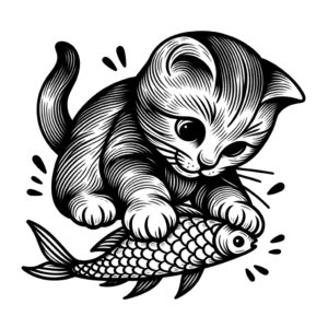 Fine-Line Cat With Fish Bone