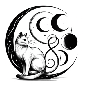 Fine Line Cat With Moon Phases