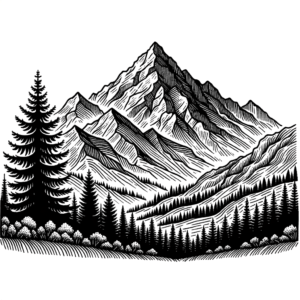 Fine-Line Detailed Mountain Landscape