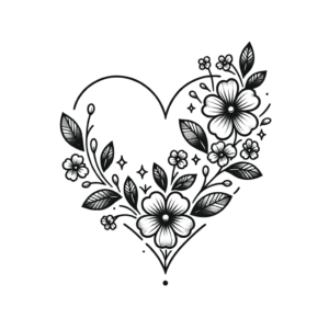 Fine-Line Heart With Delicate Flowers