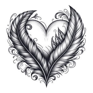 Fine-Line Heart With Feathers