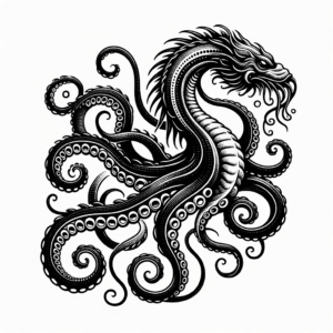 Fine-Line Kraken With Intricate Tentacles