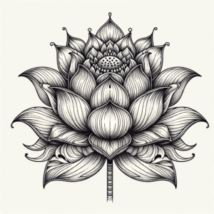 Fine Line Lotus Flower With Precise Details