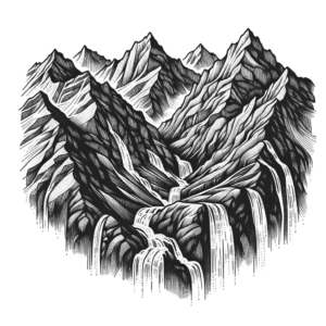 Fine-Line Mountain With Cascading Waterfalls