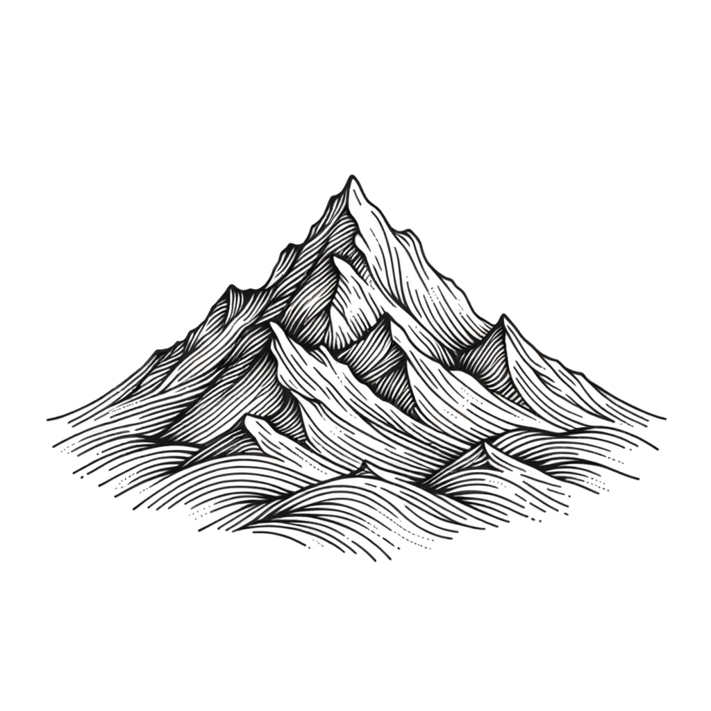 Fine Line Mountain With Delicate, Precise Lines