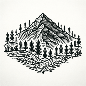 Fine Line Mountain With Delicate Tree Silhouettes