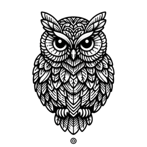 Fine-Line Owl With Detailed Feathers And Eyes