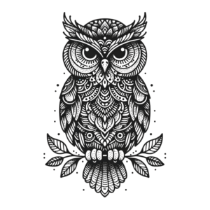 Fine Line Owl With Intricate, Delicate Details