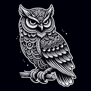 Fine Line Owl With Intricate, Delicate Details