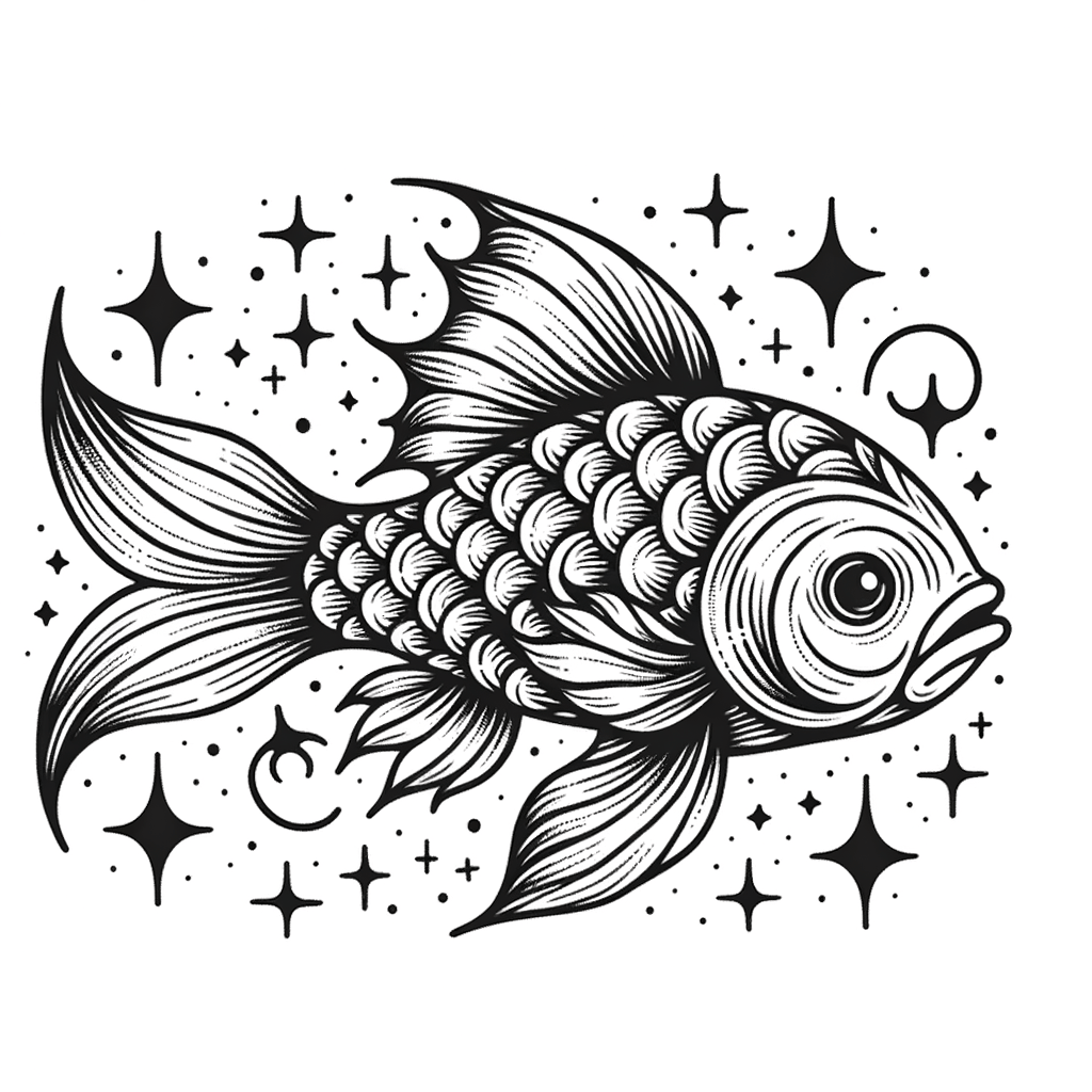 Fine-Line Pisces Fish With Stars