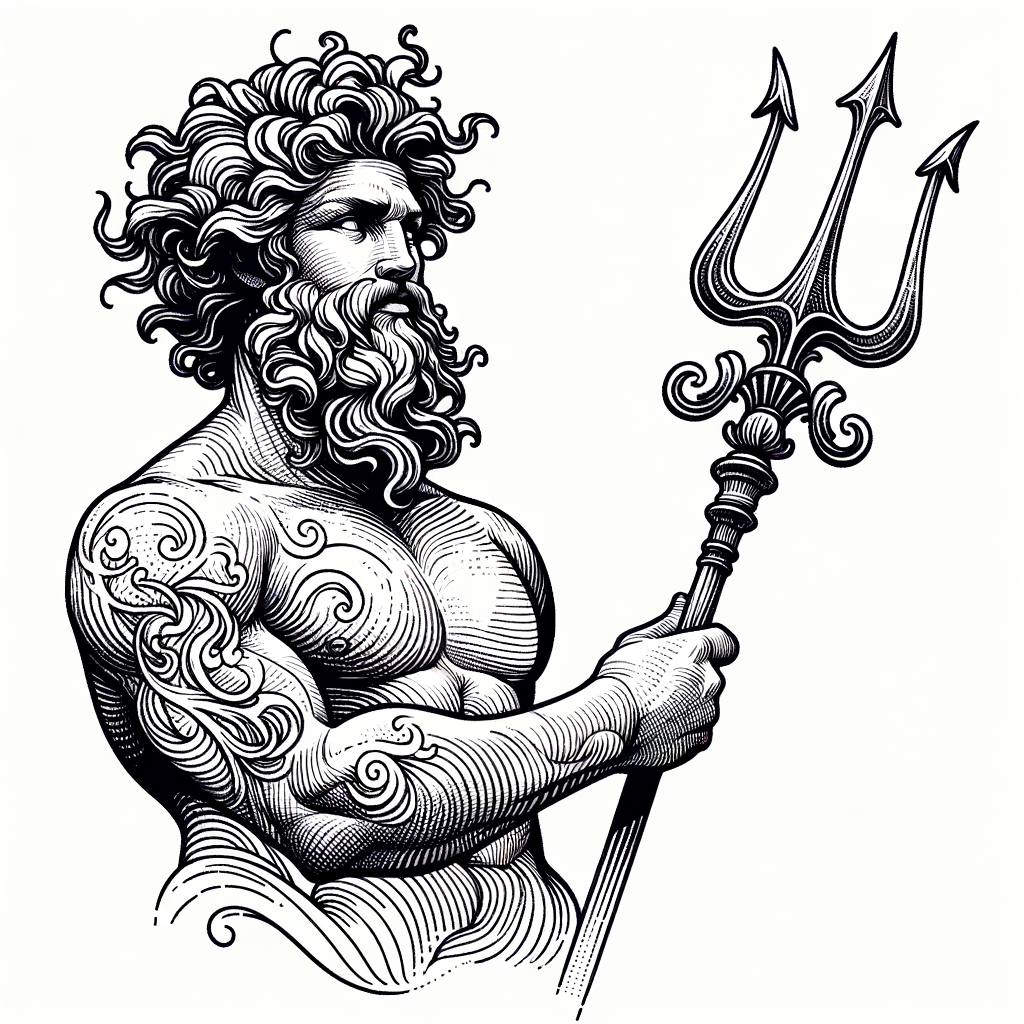 Fine Line Poseidon With Delicate Trident