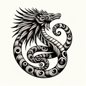 Fine-Line Quetzalcoatl With Swirling Body