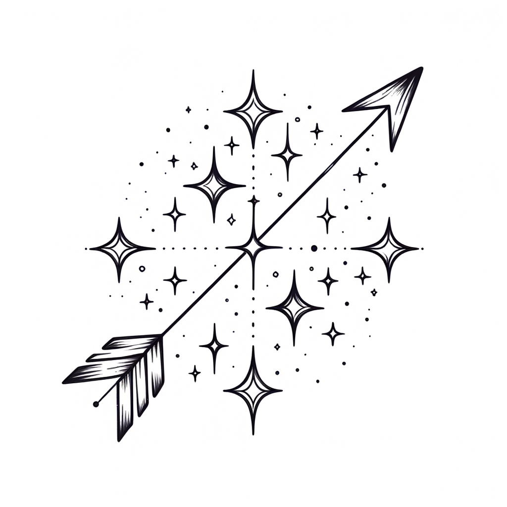 Fine-Line Sagittarius Arrow With Delicate Stars