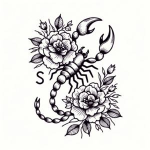Fine-Line Scorpio With Flowers