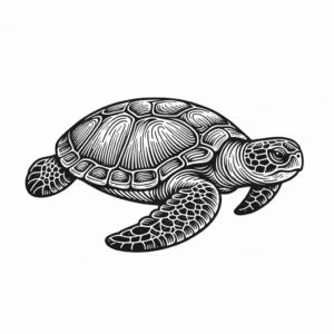 Fine Line Turtle With Intricate, Delicate Details