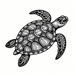 Fine Line Turtle With Intricate, Delicate Details