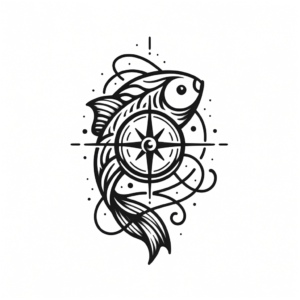 Fish And Compass In An Abstract Design